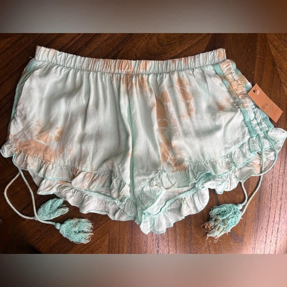 Surf Gypsy Mint Green Peach Tie Dye Ruffle Trim Lounge Shorts Women’s Size S NWT - Picture 1 of 6